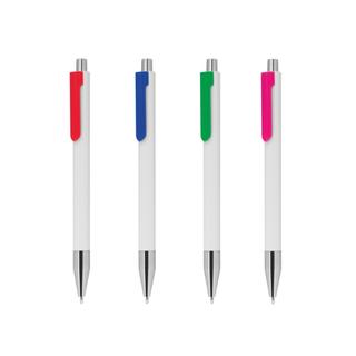 Στυλό πλαστικό λευκό με χρωματιστό κλιπ